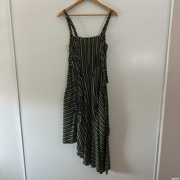 Nina Ricci Striped Asymmetric Trapeze‎ Blue Yellow 100% Silk Dress Sz FR 34 US 0 - Picture 9 of 12